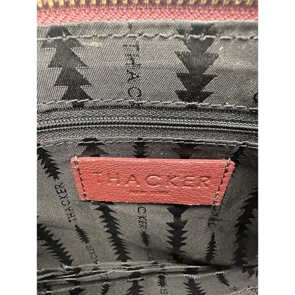 Thacker Burgundy Leather Wristlet Clutch Bag Gold Ring Handle Zip Pouch - Picture 6 of 6